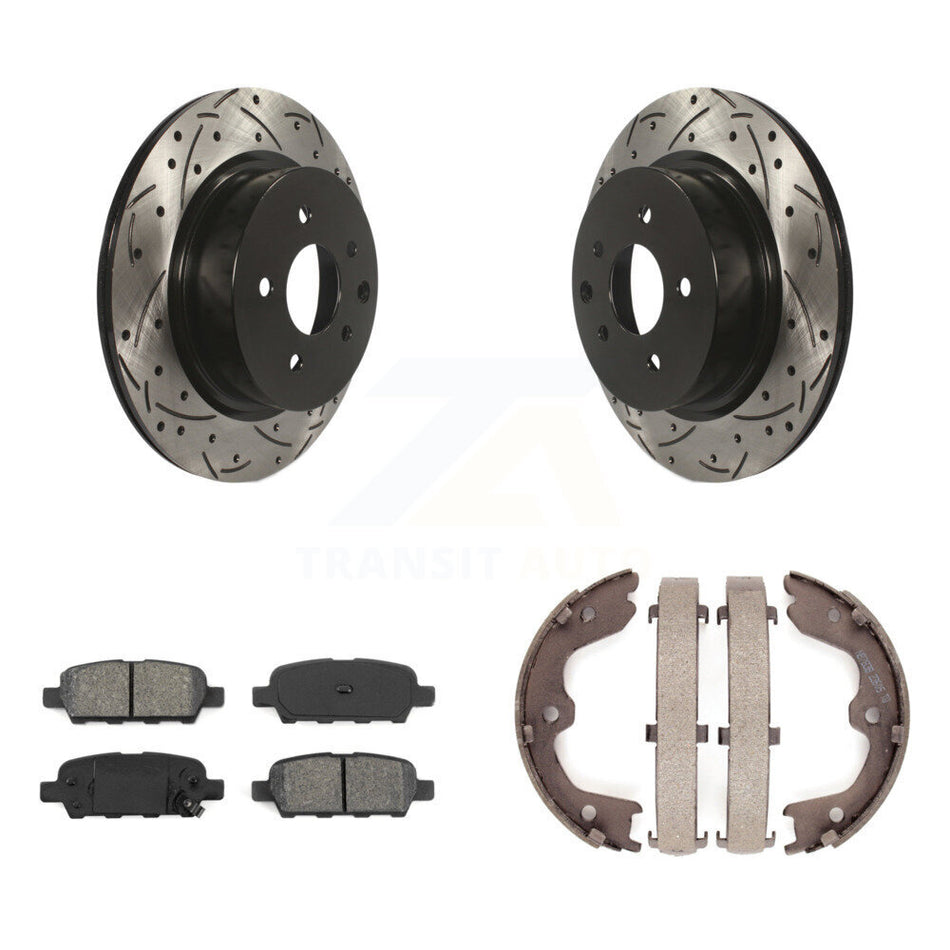 Rear Disc Drilled & Slotted Rotors Semi-Metallic Pads Parking Shoes Kit For INFINITI G37 KDS-101336