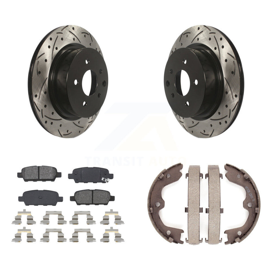 Rear Disc Drilled & Slotted Rotors Semi-Metallic Pads Parking Shoes Kit For INFINITI G37 KDS-101336