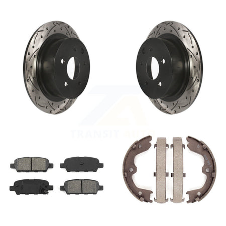 Rear Disc Drilled & Slotted Rotors Semi-Metallic Pads Parking Shoes Kit For Nissan Altima KDS-101337