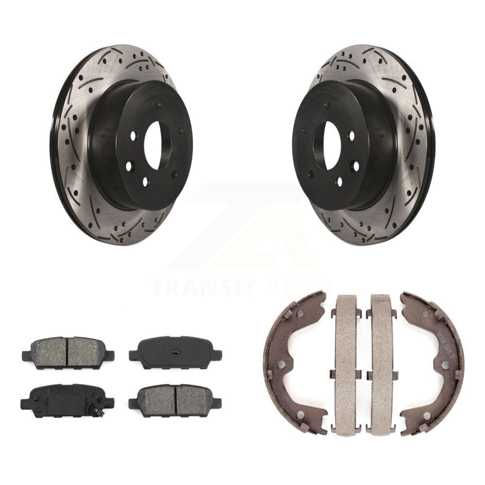 Rear Disc Drilled & Slotted Rotors Semi-Metallic Pads Parking Shoes Kit For INFINITI G35 KDS-101343