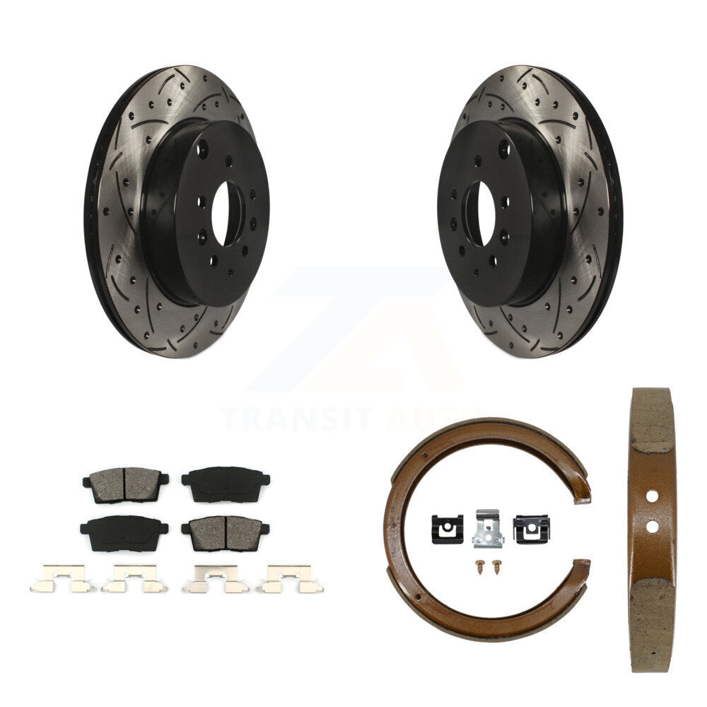 Rear Disc Drilled & Slotted Rotors Semi-Metallic Pads Parking Shoes Kit For Mazda CX-9 KDS-101372