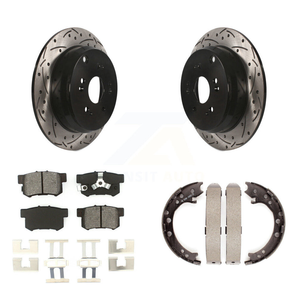 Rear Disc Drilled & Slotted Rotors Semi-Metallic Pads Parking Shoes Kit For Honda CR-V KDS-101379