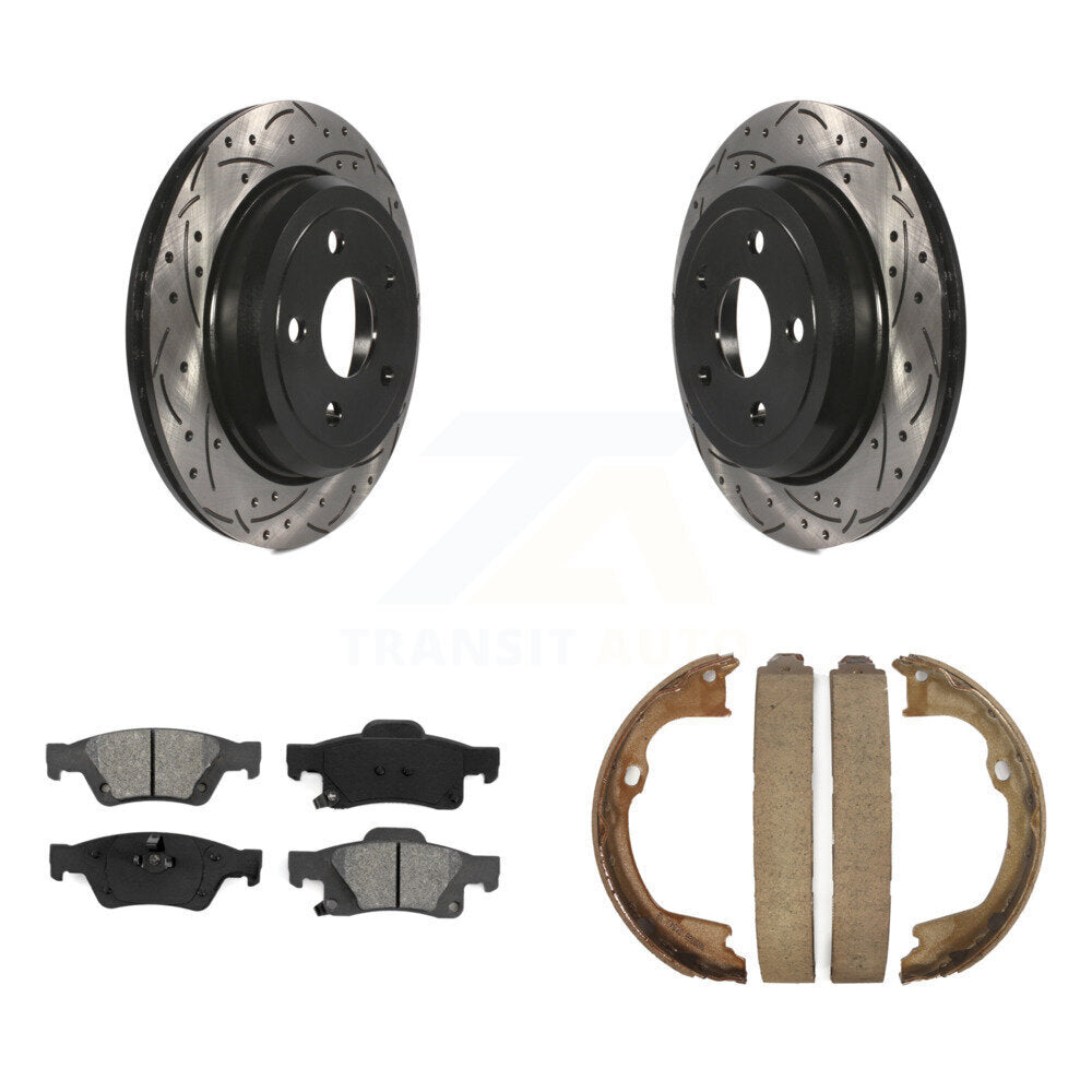 Rear Disc Drilled & Slotted Rotors Semi-Metallic Pads Parking Shoes Kit For Jeep Grand WK KDS-101383