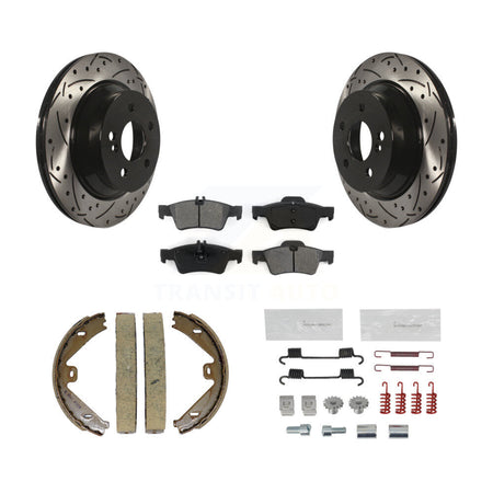 Rear Disc Drilled & Slotted Rotors Semi-Metallic Pads Parking Shoes Hardware Kit For E350 KDS-101431
