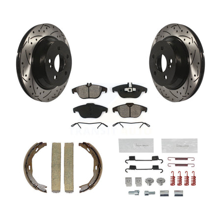 Rear Disc Drilled & Slotted Rotors Semi-Metallic Pads Parking Shoes Hardware Kit For E350 KDS-101433