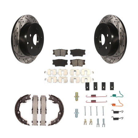 Rear Disc Drilled & Slotted Rotors Semi-Metallic Pads Parking Shoes Hardware Kit For RAV4 KDS-101501