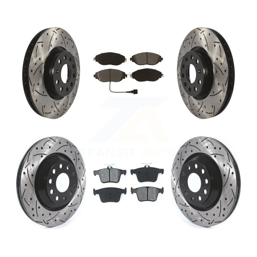 Front Rear Drilled Slot Brake Rotor & Semi-Metallic Pad Kit For Volkswagen Arteon Audi A3 KDS-101563