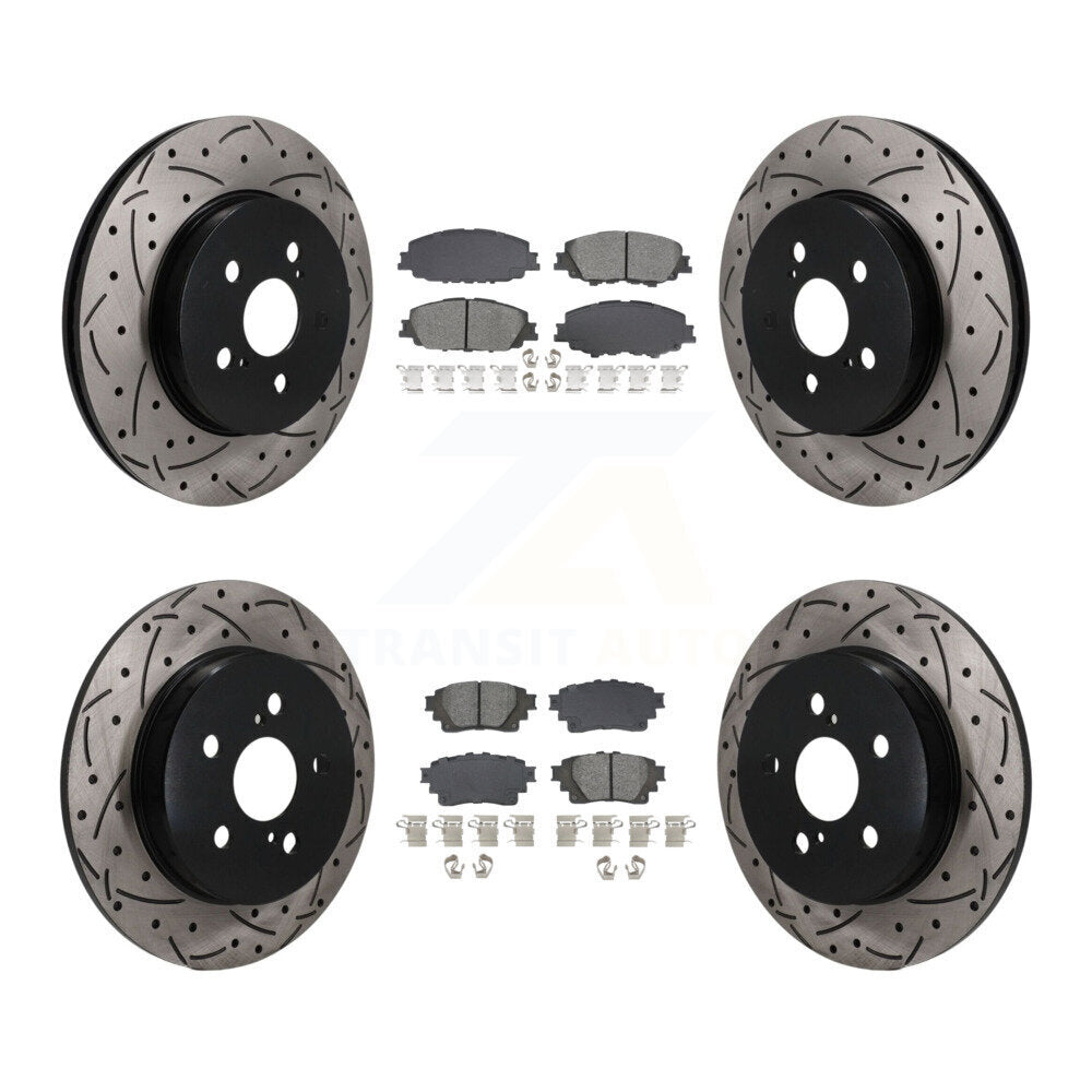 Front Rear Coated Drilled Slot Disc Brake Rotors Semi-Metallic Pad Kit For Toyota Corolla KDS-101564