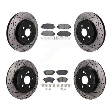 Front Rear Coated Drilled Slot Disc Brake Rotors Semi-Metallic Pad Kit For Toyota Corolla KDS-101564