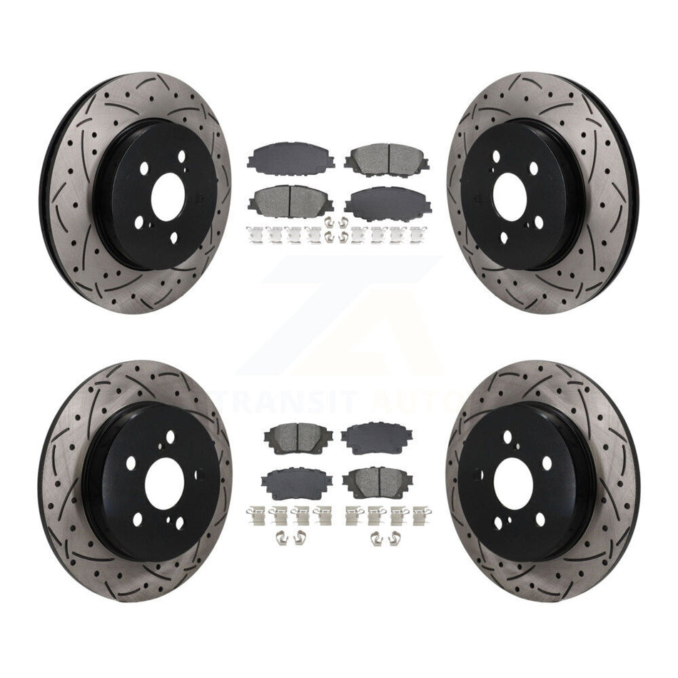 Front Rear Coated Drilled Slot Disc Brake Rotors Semi-Metallic Pad Kit For Toyota Corolla KDS-101564