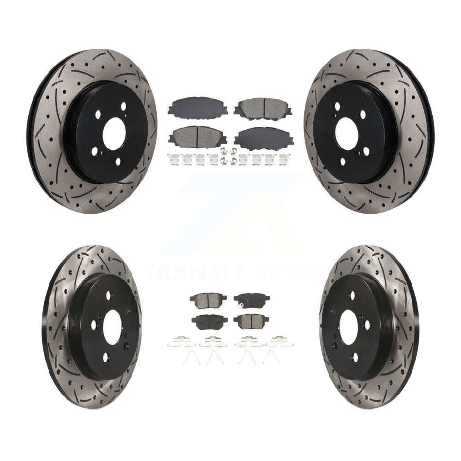 Front Rear Drilled Slot Brake Rotors Semi-Metallic Pad Kit For Toyota Corolla Prius Prime KDS-101566
