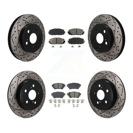 Front Rear Coated Drilled Slot Disc Brake Rotors Semi-Metallic Pad Kit For Toyota Corolla KDS-101567