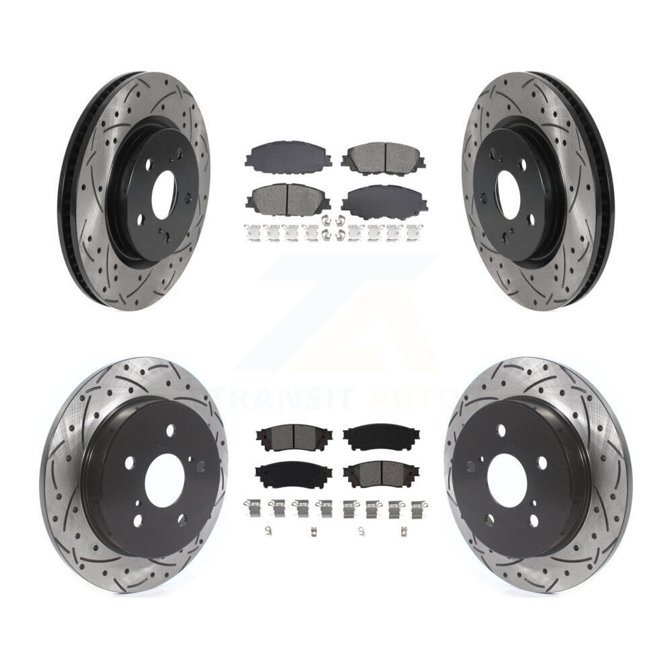 Front Rear Drilled Slot Disc Brake Rotors Semi-Metallic Pad Kit For 2023 Toyota Prius AWD KDS-101569