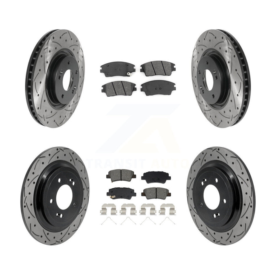 Front Rear Drilled Slot Brake Rotor & Semi-Metallic Pad Kit For Kia Sportage Turbocharged KDS-101574