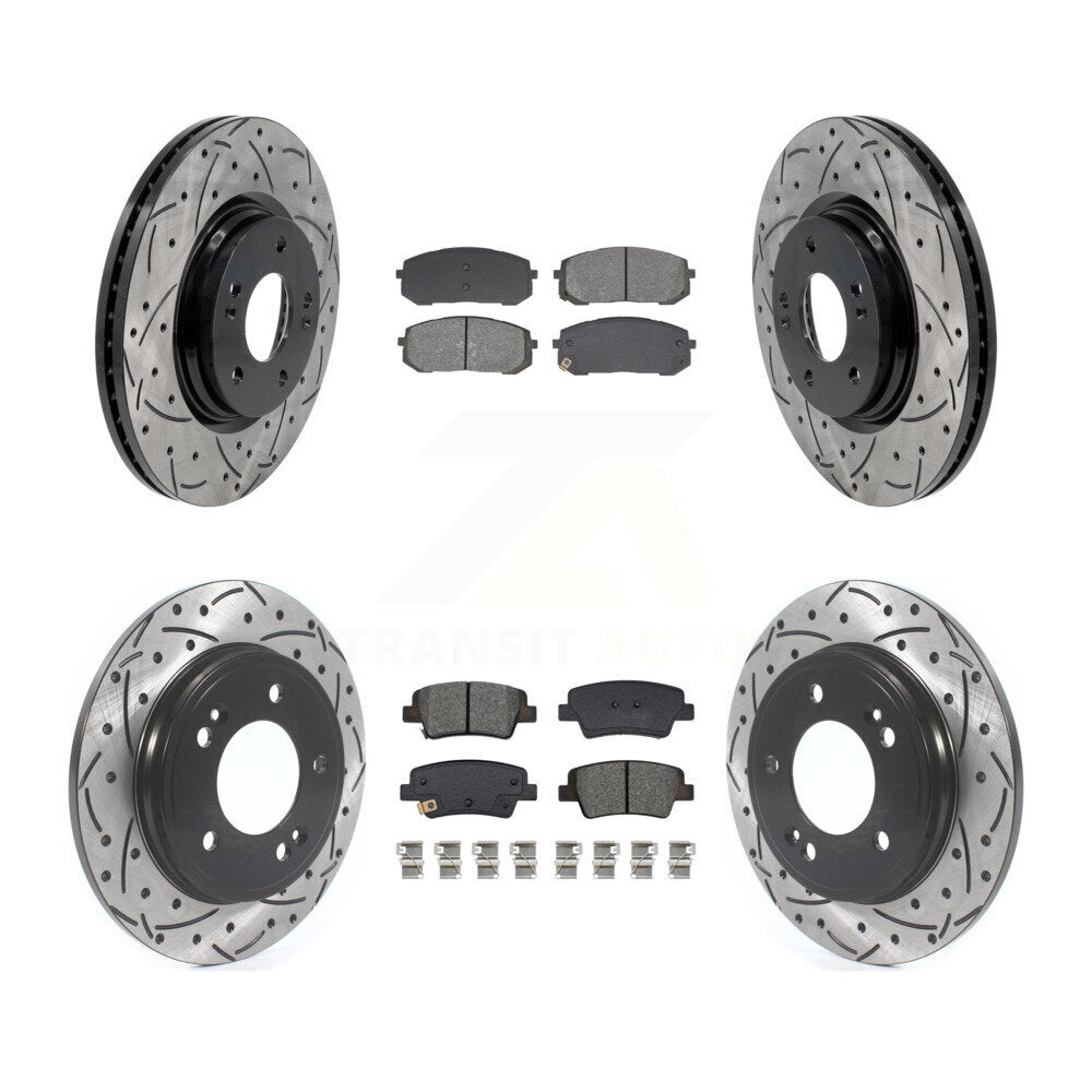 Front Rear Coated Drilled Slot Disc Brake Rotor Semi-Metallic Pad Kit For Hyundai Elantra KDS-101575
