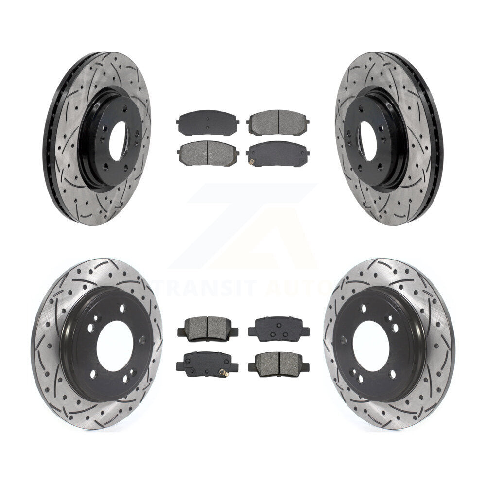 Front Rear Coated Drilled Slot Disc Brake Rotor Semi-Metallic Pad Kit For Hyundai Elantra KDS-101576