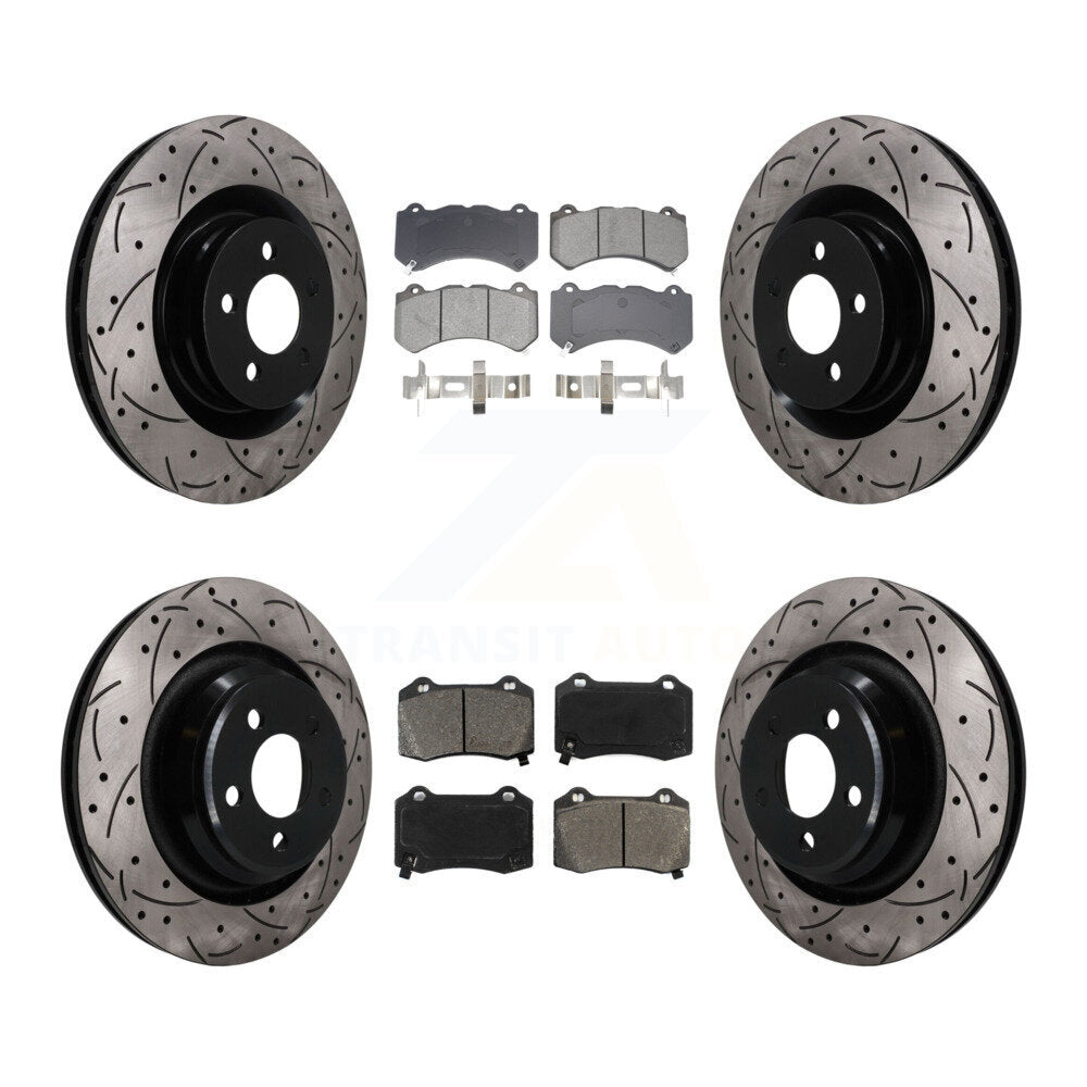 Front Rear Drill Slot Disc Brake Rotor Semi-Metallic Pad Kit For Dodge Challenger Charger KDS-101577