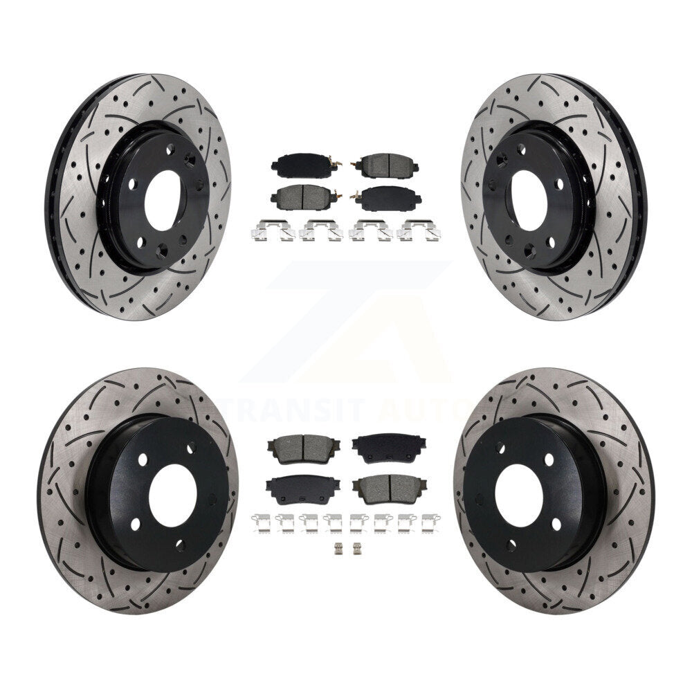 Front Rear Coated Drilled Slotted Disc Brake Rotor Semi-Metallic Pad Kit For Nissan Kicks KDS-101580