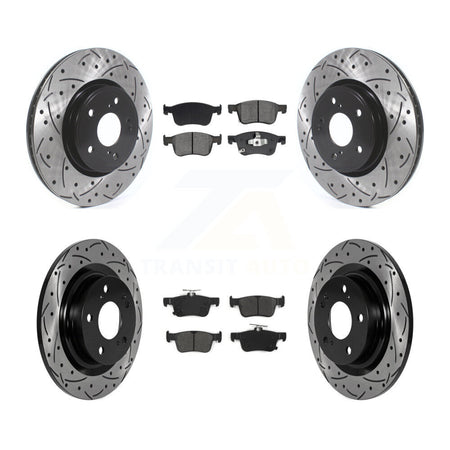 Front Rear Drill Slot Disc Brake Rotors Semi-Metallic Pad Kit For 2024 Acura Integra 1.5L KDS-101581