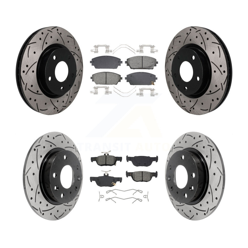 Front Rear Coated Drill Slot Disc Brake Rotor Semi-Metallic Pad Kit For Mazda 3 Sport AWD KDS-101584