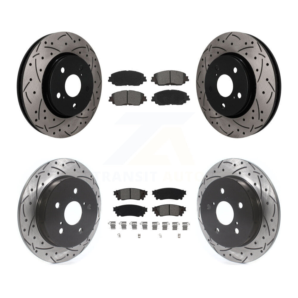 Front Rear Coated Drilled Slotted Disc Brake Rotors Semi-Metallic Pad Kit For Toyota C-HR KDS-101585