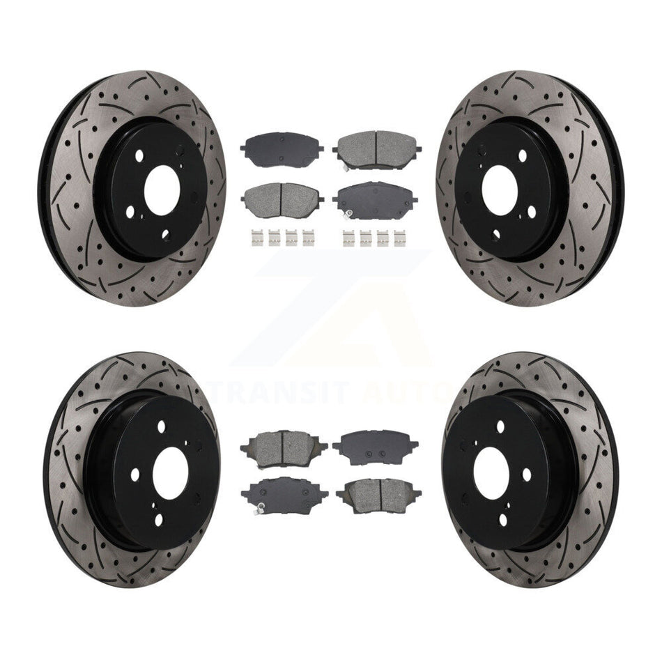 Front Rear Coated Drilled Slotted Disc Brake Rotors Semi-Metallic Pad Kit For Toyota C-HR KDS-101586