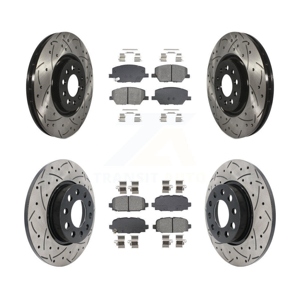 Front Rear Coated Drill Slot Disc Brake Rotor Semi-Metallic Pad Kit For 2023 Jeep Compass KDS-101588