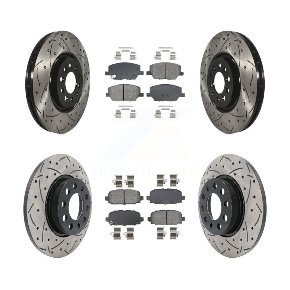 Front Rear Coated Drill Slot Disc Brake Rotor Semi-Metallic Pad Kit For 2023 Jeep Compass KDS-101588
