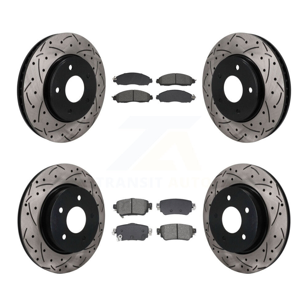 Front Rear Coated Drilled Slotted Disc Brake Rotors Semi-Metallic Pad Kit For Nissan LEAF KDS-101593