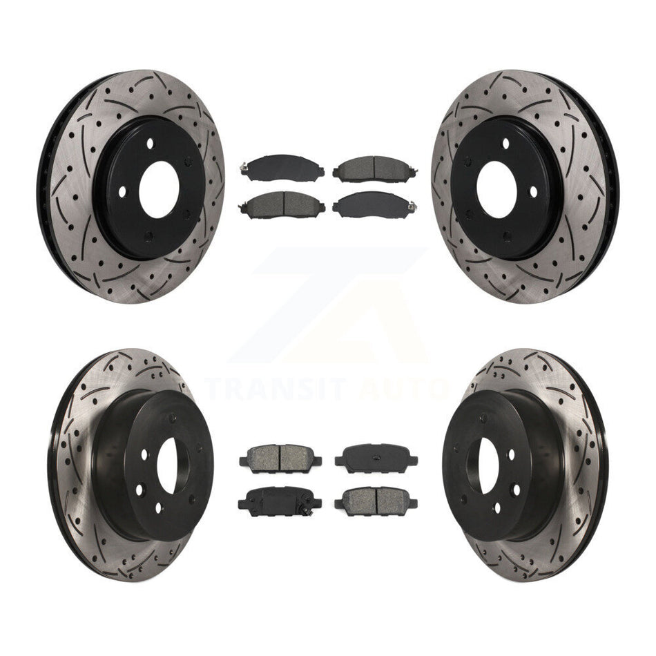 Front Rear Coated Drilled Slotted Disc Brake Rotors Semi-Metallic Pad Kit For Nissan LEAF KDS-101594