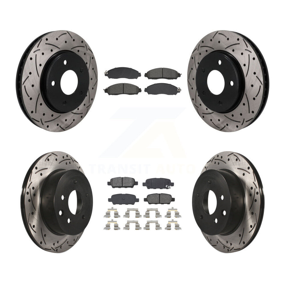 Front Rear Coated Drilled Slotted Disc Brake Rotors Semi-Metallic Pad Kit For Nissan LEAF KDS-101594