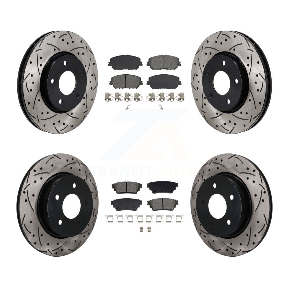 Front Rear Coated Drilled Slotted Disc Brake Rotor Semi-Metallic Pad Kit For Nissan Rogue KDS-101596