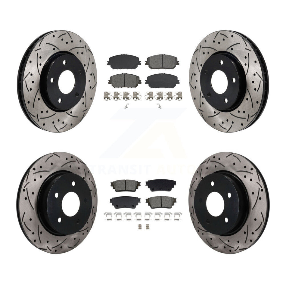 Front Rear Coated Drilled Slotted Disc Brake Rotor Semi-Metallic Pad Kit For Nissan Rogue KDS-101596