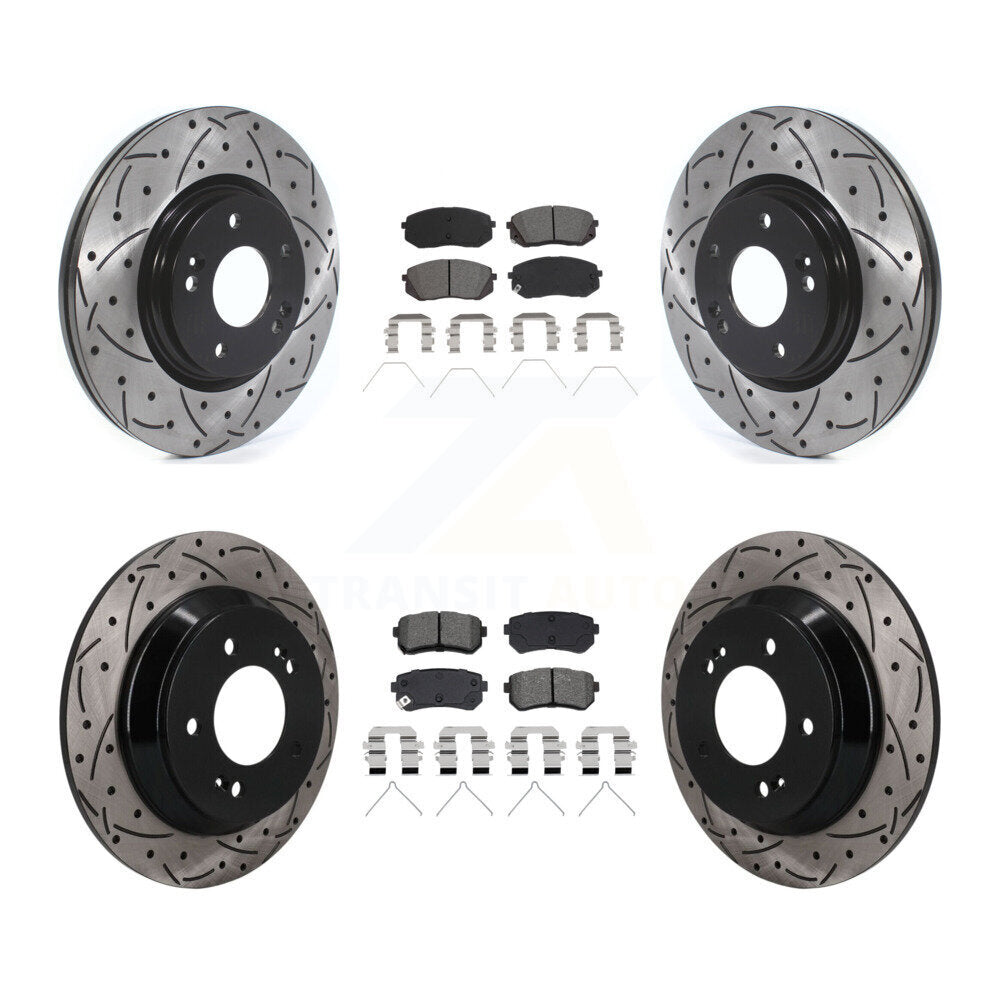Front Rear Coated Drilled Slotted Disc Brake Rotor Semi-Metallic Pad Kit For Hyundai Kona KDS-101598