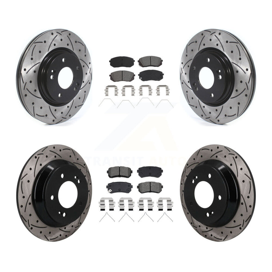 Front Rear Coated Drilled Slotted Disc Brake Rotor Semi-Metallic Pad Kit For Hyundai Kona KDS-101598