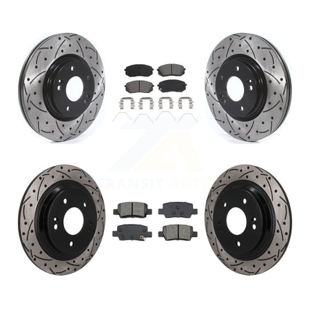 Front Rear Coated Drilled Slotted Disc Brake Rotor & Semi-Metallic Pad Kit For Kia Seltos KDS-101599