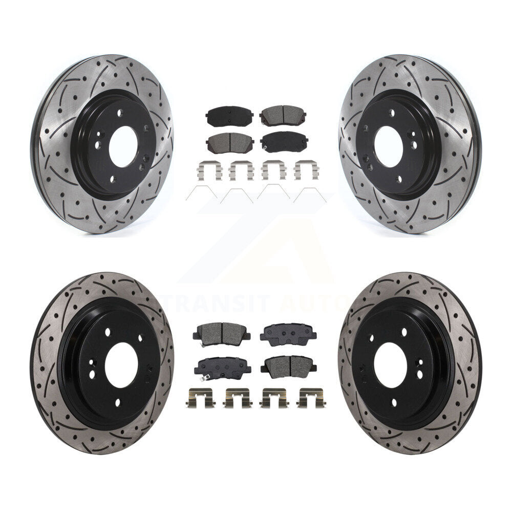 Front Rear Drilled Slot Brake Rotors Semi-Metallic Pad Kit For 2022-2023 Hyundai Kona AWD KDS-101601
