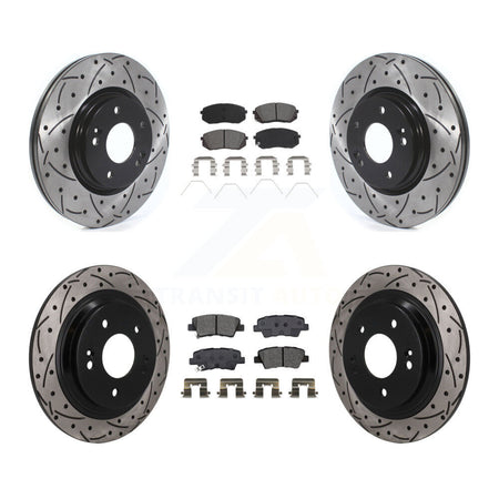Front Rear Drilled Slot Brake Rotors Semi-Metallic Pad Kit For 2022-2023 Hyundai Kona AWD KDS-101601