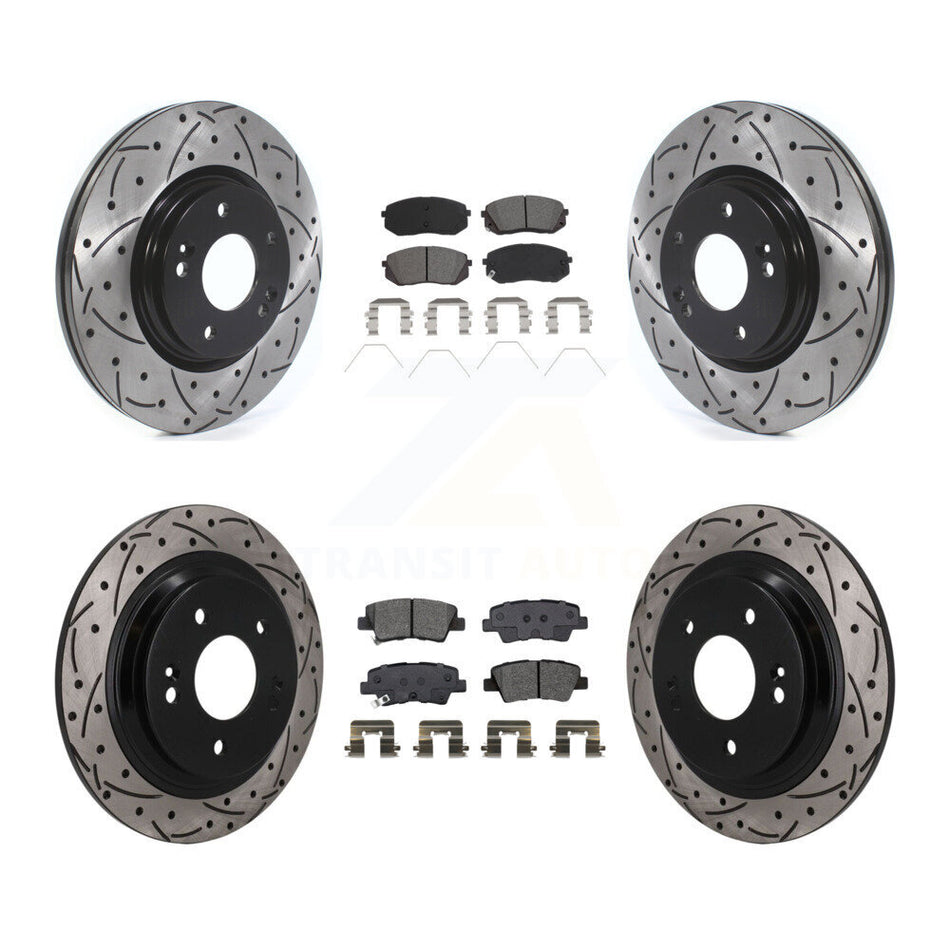 Front Rear Drilled Slot Brake Rotors Semi-Metallic Pad Kit For 2022-2023 Hyundai Kona AWD KDS-101601