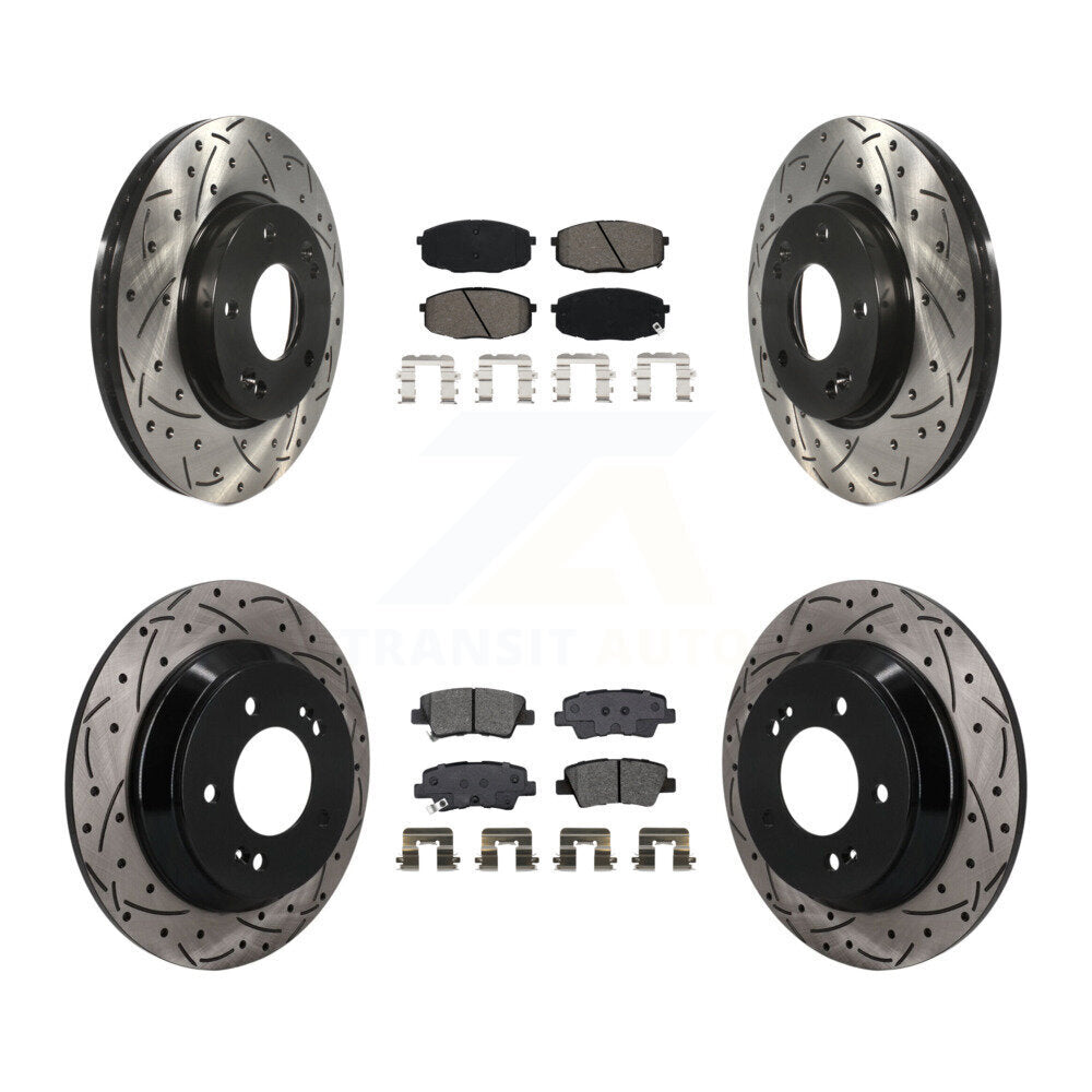 Front Rear Drill Slot Brake Rotor Semi-Metallic Pad Kit For 22 Hyundai Kona FWD with 1.6L KDS-101602