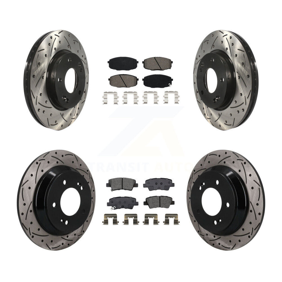 Front Rear Drill Slot Brake Rotor Semi-Metallic Pad Kit For 22 Hyundai Kona FWD with 1.6L KDS-101602