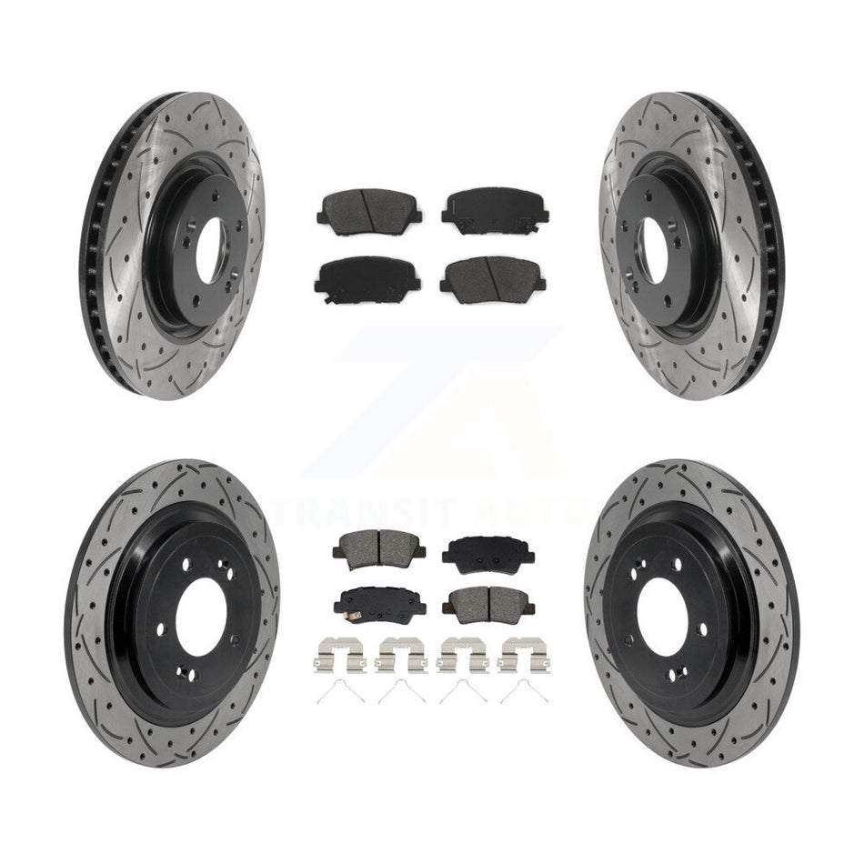 Front Rear Drilled Slot Disc Brake Rotor Semi-Metallic Pad Kit For 2019-2020 Hyundai Nexo KDS-101604