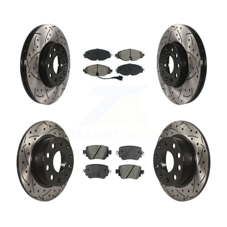 Front Rear Drilled Slot Brake Rotors Semi-Metallic Pad Kit For Volkswagen Golf SportWagen KDS-101606