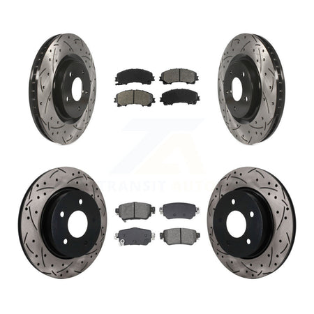 Front Rear Coated Drilled Slotted Disc Brake Rotor Semi-Metallic Pad Kit For Nissan Rogue KDS-101611