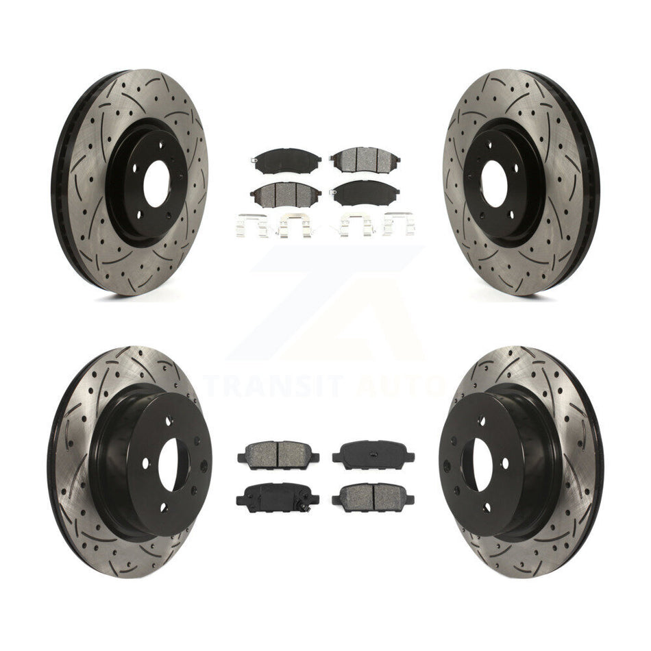 Front Rear Drilled Slot Brake Rotor Semi-Metallic Pad Kit For INFINITI G37 Sedan with RWD KDS-101617