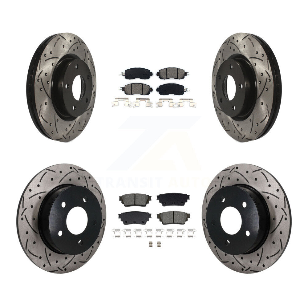 Front Rear Coated Drilled Slot Disc Brake Rotor & Semi-Metallic Pad Kit For Nissan Altima KDS-101621