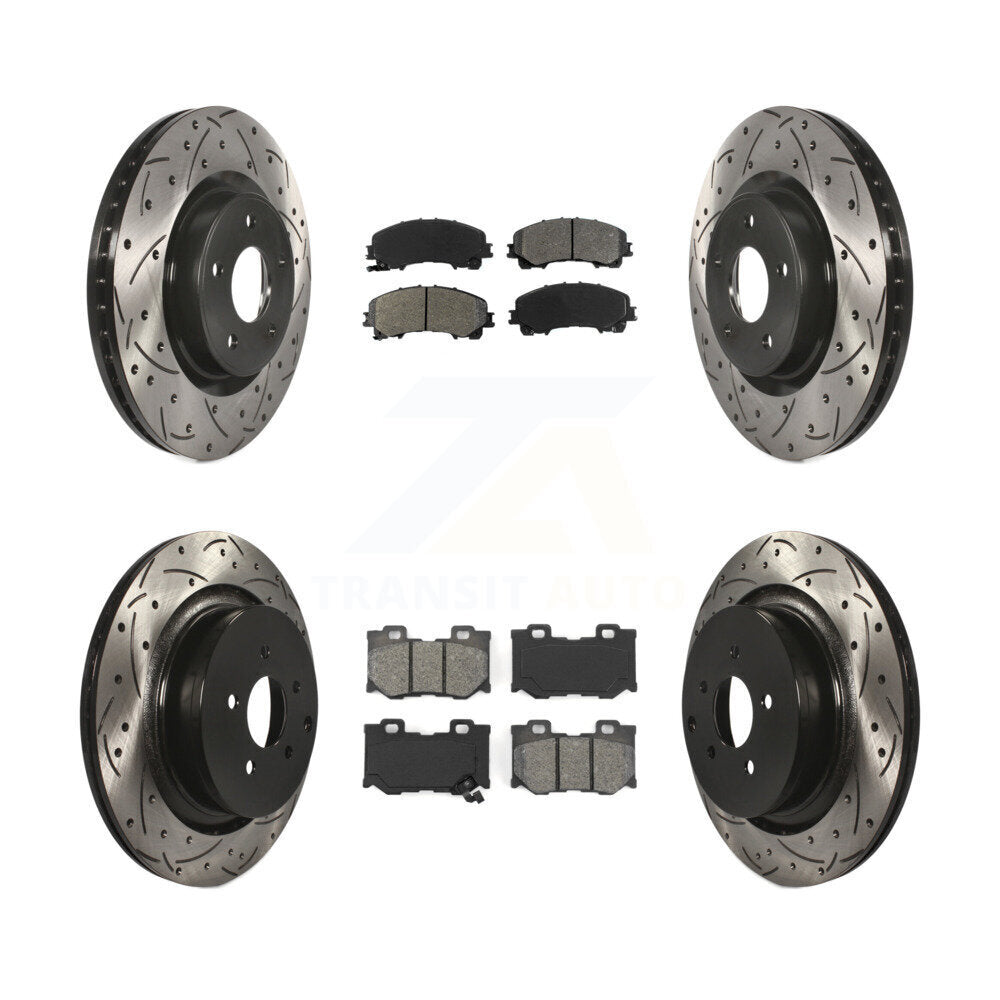 Front Rear Coated Drill Slot Disc Brake Rotors Semi-Metallic Pad Kit For INFINITI Q50 Q60 KDS-101624
