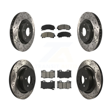 Front Rear Coated Drill Slot Disc Brake Rotors Semi-Metallic Pad Kit For INFINITI Q50 Q60 KDS-101624
