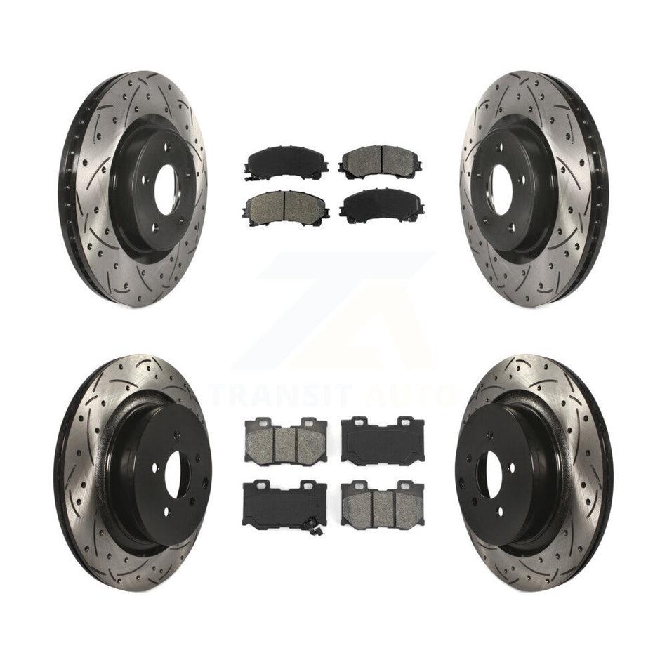 Front Rear Coated Drill Slot Disc Brake Rotors Semi-Metallic Pad Kit For INFINITI Q50 Q60 KDS-101624