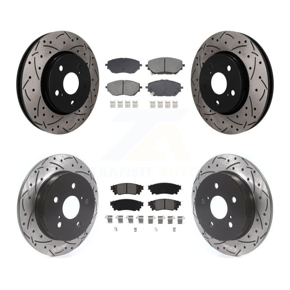 Front Rear Coated Drill Slot Disc Brake Rotors Semi-Metallic Pad Kit For 2018 Toyota C-HR KDS-101625